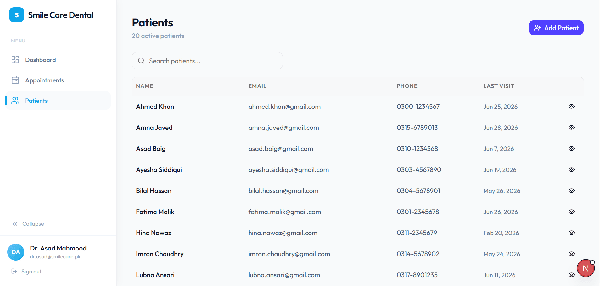 Patients dashboard